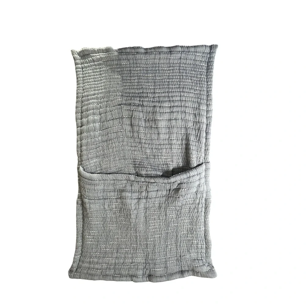 Quince Blue Grey Channel Stitch Organic Cotton Pillow Shams Set of 2 Kantha